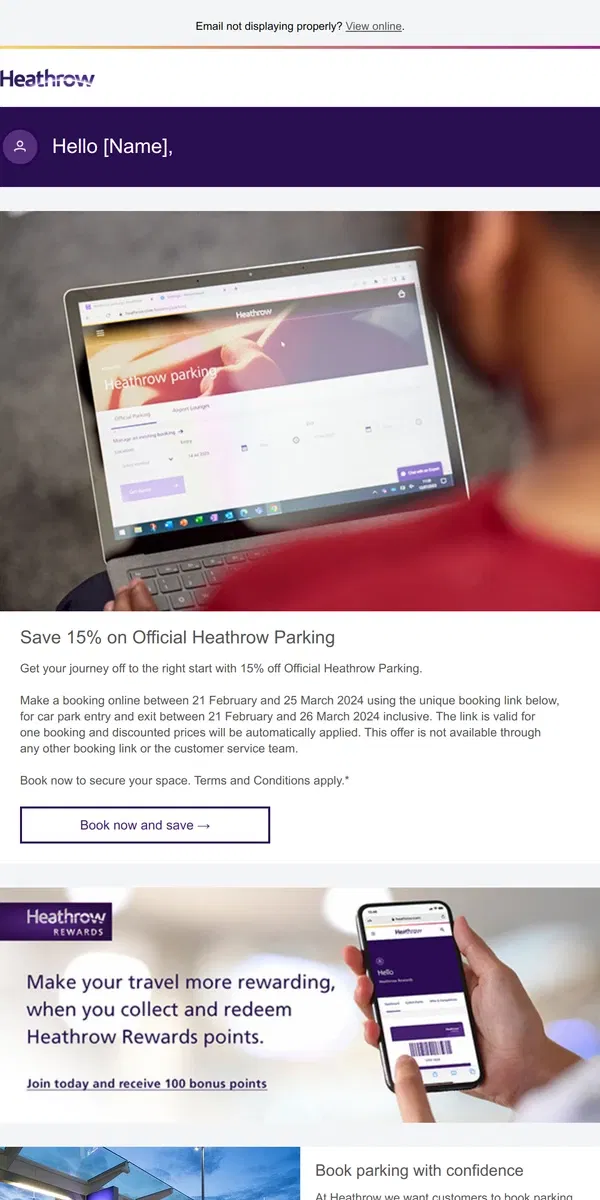 Email from Heathrow Airport. Save 15% on Official Heathrow Parking