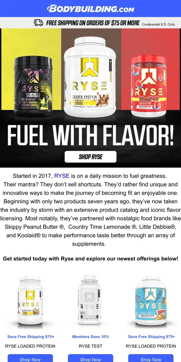 Email from Bodybuilding.com. Welcome to RYSE: Advanced Nutrition for Real Results💪