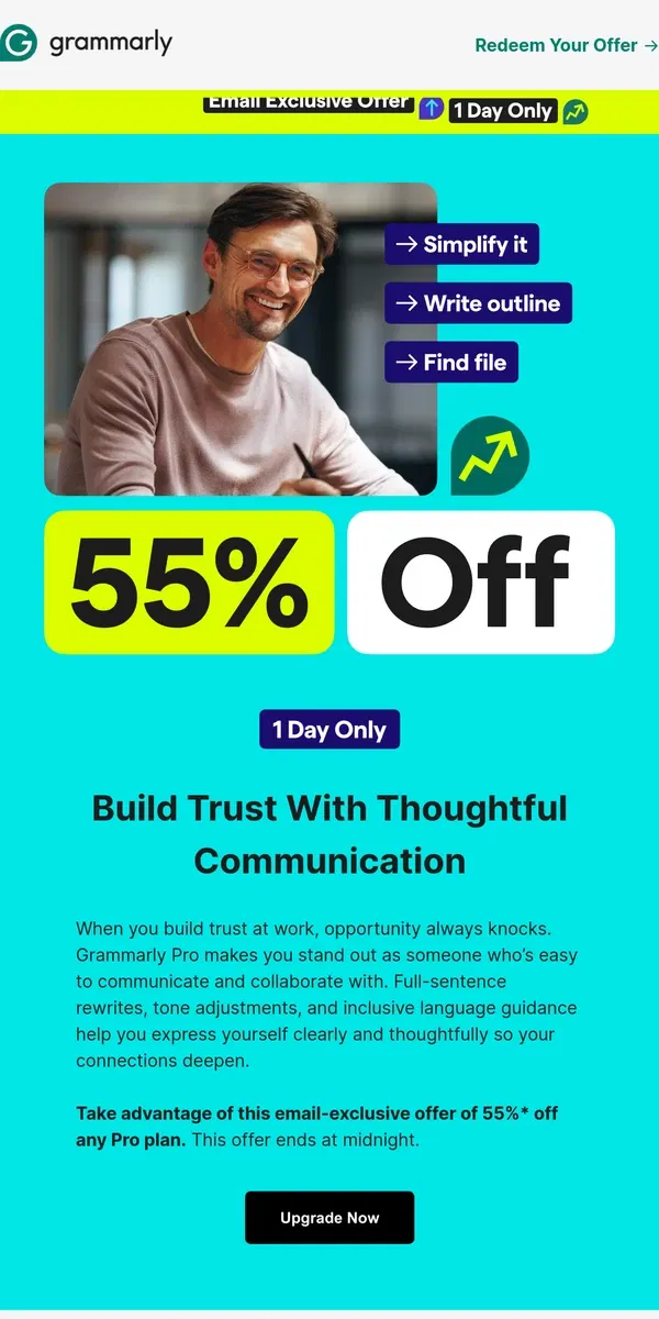 Email from Grammarly. 🌟 Black Friday exclusive offer! 55% off Pro 🌟