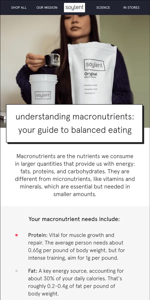 Email from Soylent. Master your macros with Soylent