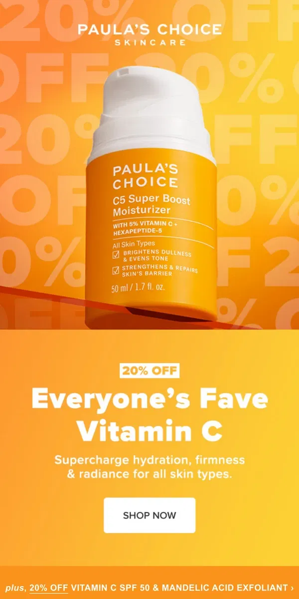 Email from Paula's Choice. 20% Off Brightening Hydration