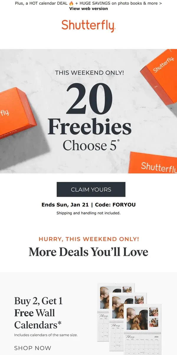 Email from Shutterfly. Open ASAP for ⭐️ 5 ⭐️ FREEBIES