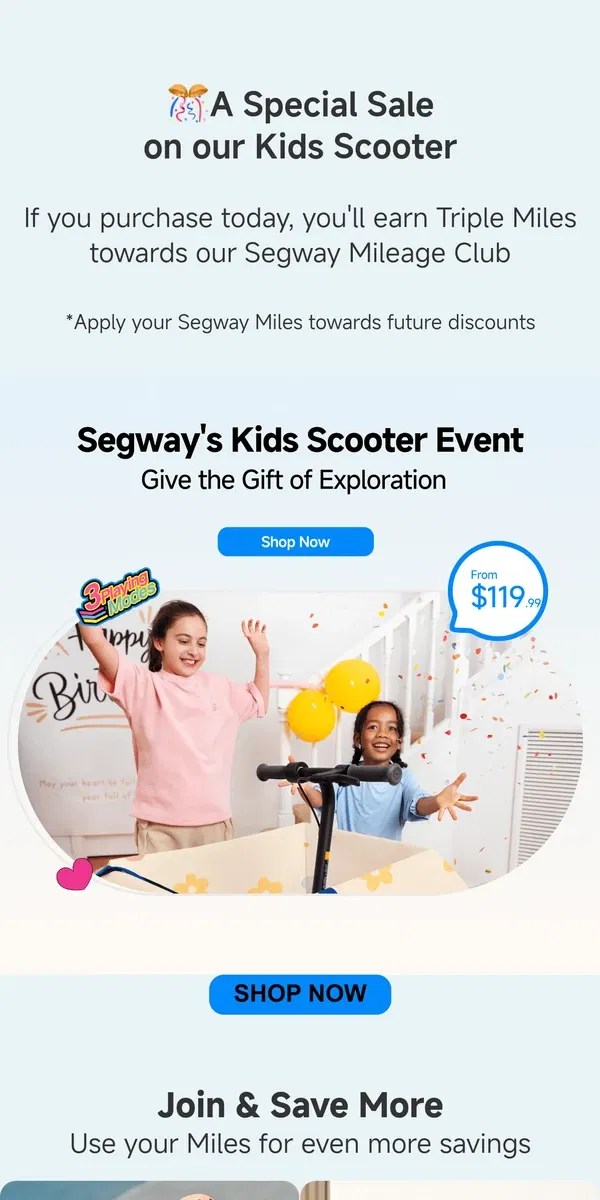 Email from Segway. Segway's Kids Scooter Event.