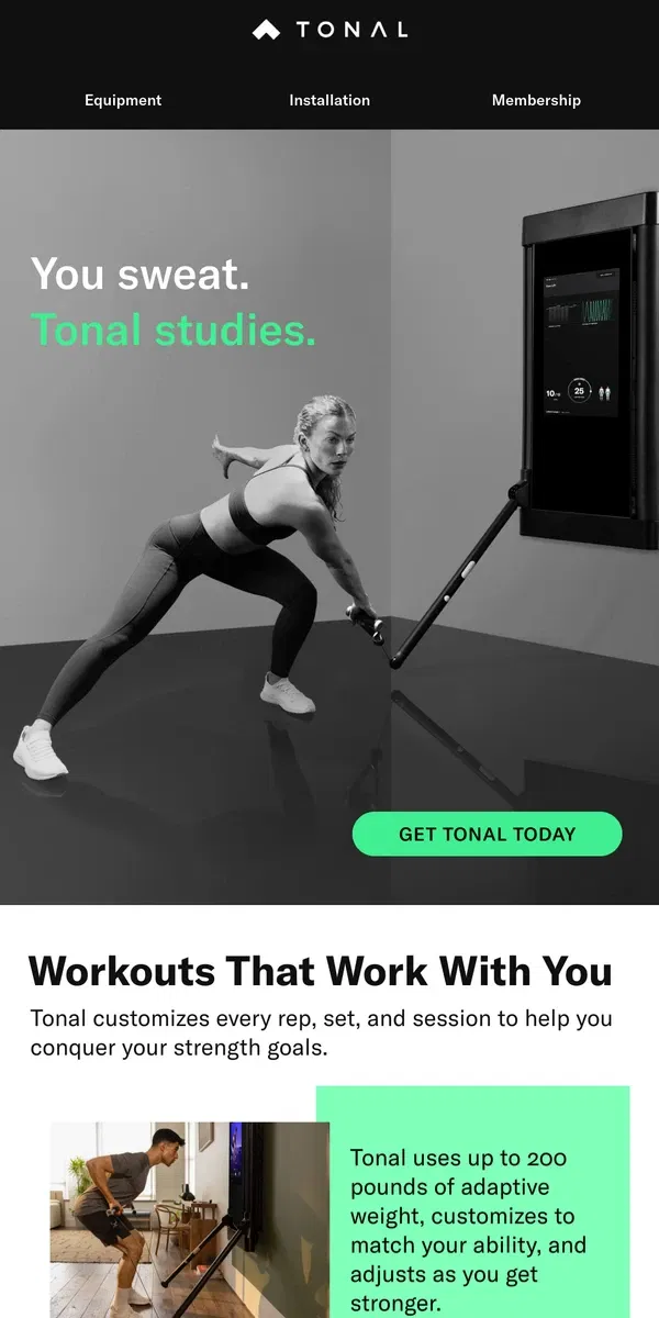 Email from Tonal. Smarter Workouts, Stronger You – Start with Tonal