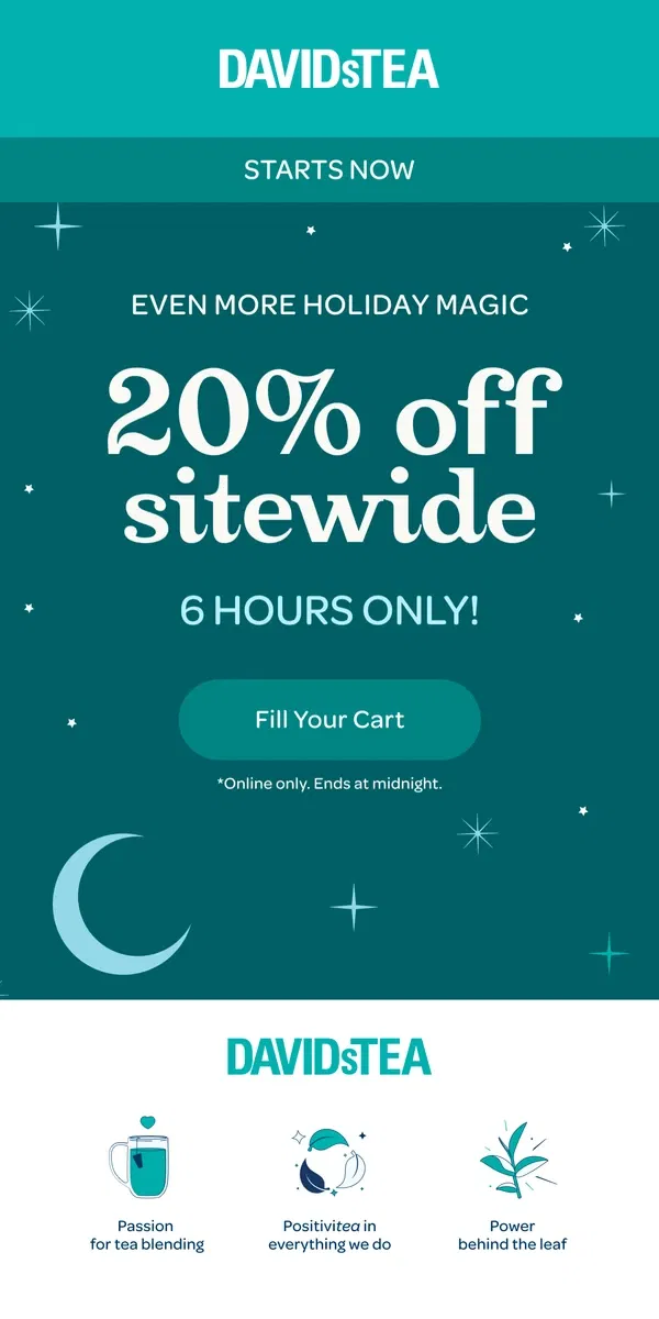 Email from DAVIDsTEA. ✨ Sparkle Sale ✨ in 3… 2…