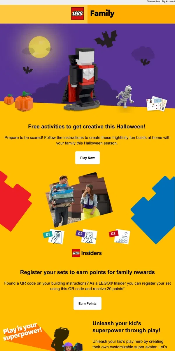 Email from Lego. Free activities to get creative this Halloween