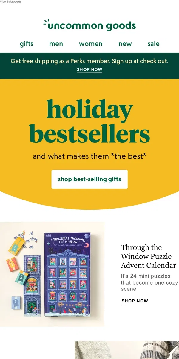 Email from Uncommon Goods. Holiday bestsellers