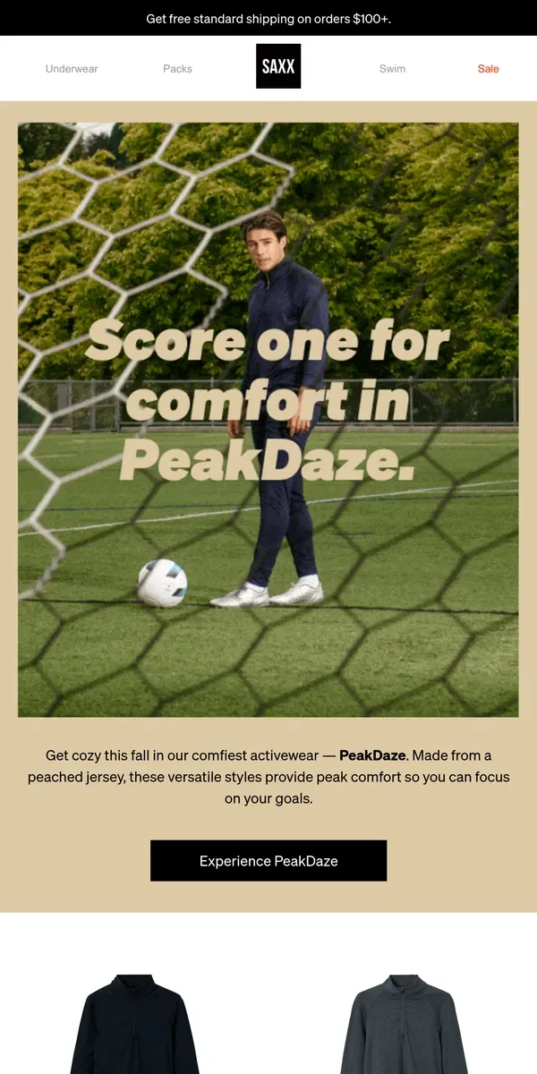 Email from SAXX Underwear. Get moving in PeakDaze activewear