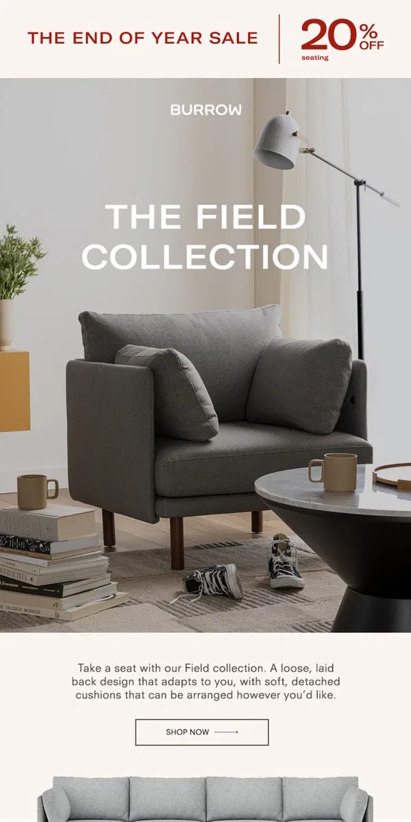 Email from Burrow. The Field Collection: Effortless and elevated