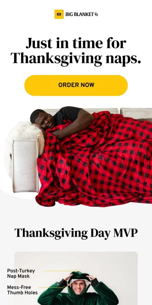 Email from Big Blanket Co. Just in time for Thanksgiving naps 💤