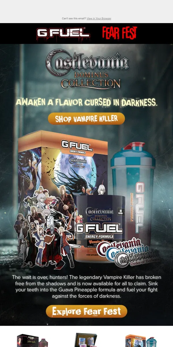 Email from G FUEL. The Doors of Castlevania Are Open! 🏰