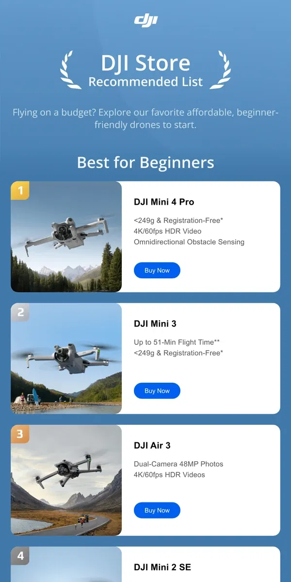 Email from DJI. Best for Beginners