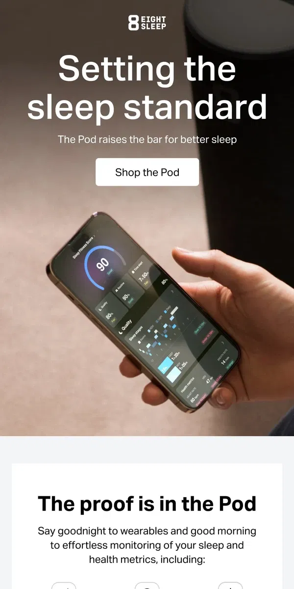 Email from Eight Sleep. A+ sleep