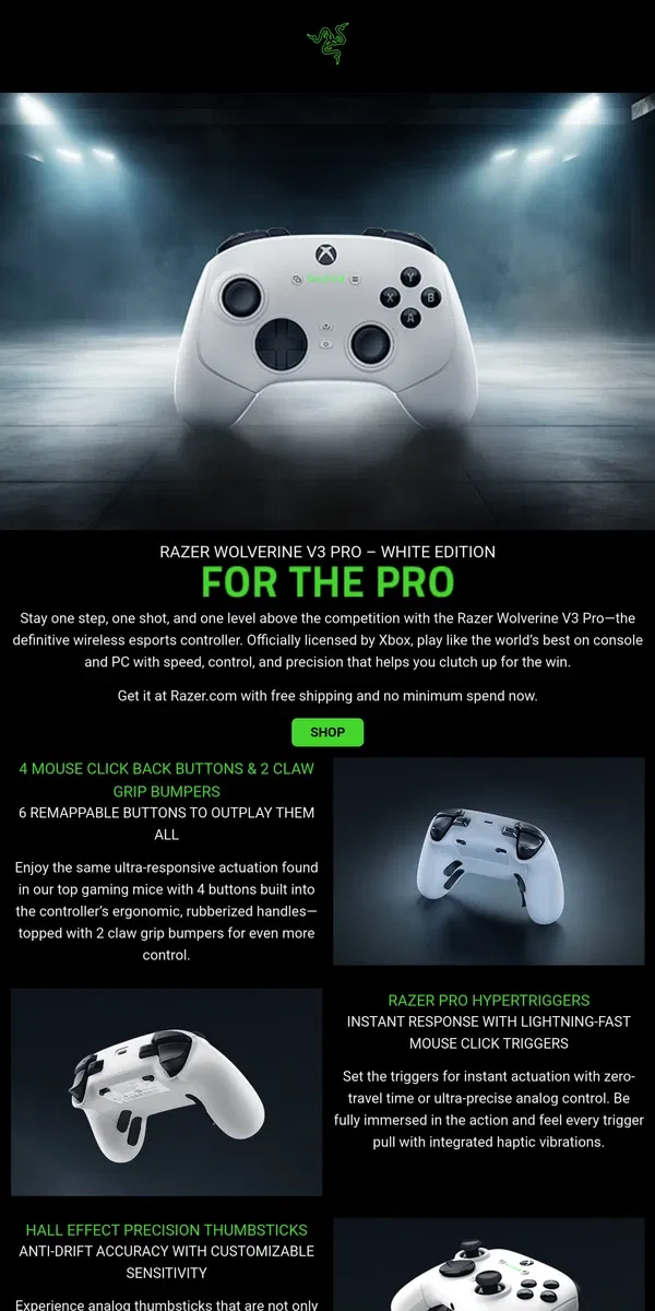 Email from Razer. 🎮Now in White: Razer Wolverine V3 Pro & Tournament Edition