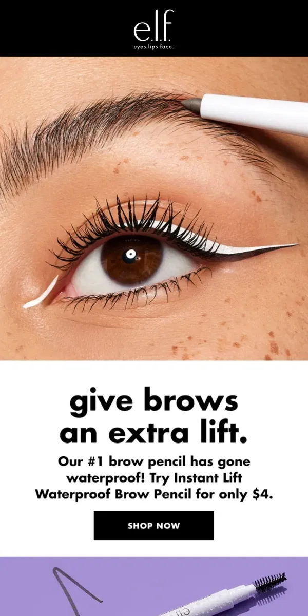 Email from e.l.f.. Brows so fine, rain or shine. 💦