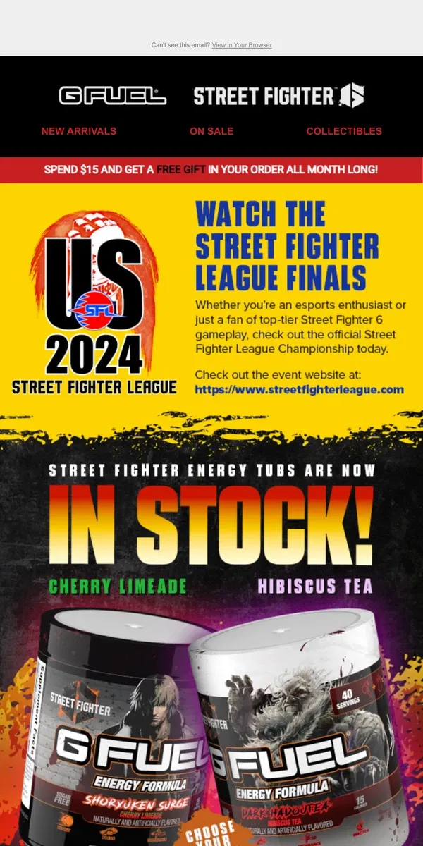 Email from G FUEL. Catch the Street Fighter League Finals Today!