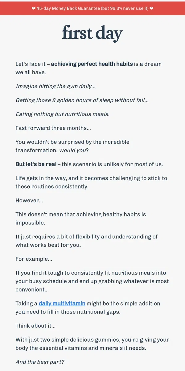 Email from First Day. What everyone forgets about ‘staying healthy’