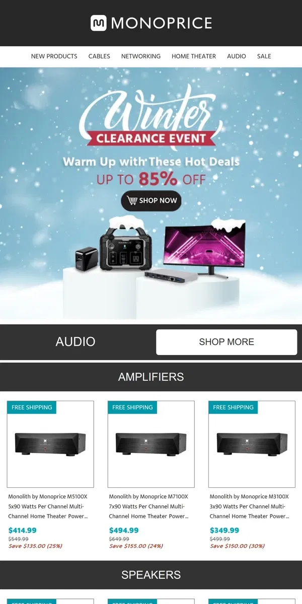 Email from Monoprice. ⛄ Up to 85% OFF | Audio Deals Winter Clearance ⛄