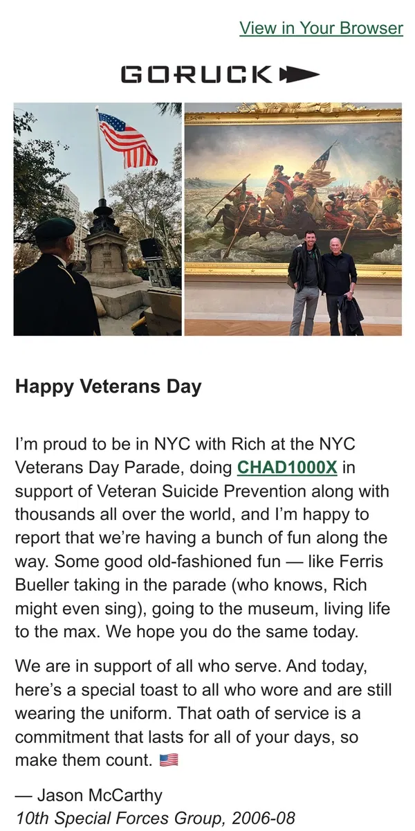 Email from GORUCK. Happy Veterans Day 🇺🇸