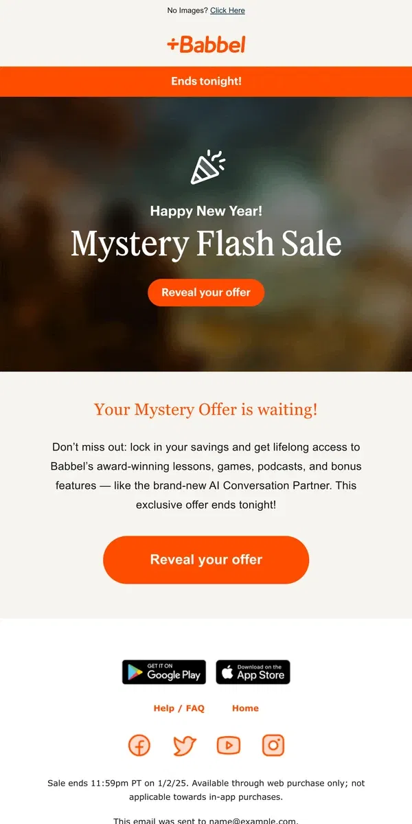 Email from Babbel. 🎁 Your mystery offer expires TONIGHT!