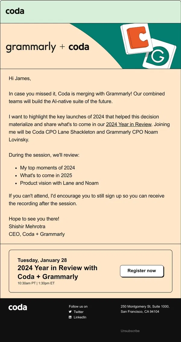 Email from Coda. Coda’s biggest year yet! Let's recap.