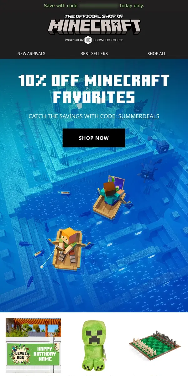 Email from Minecraft. Deals are Despawning! Shop 10% Off Before They're Gone!