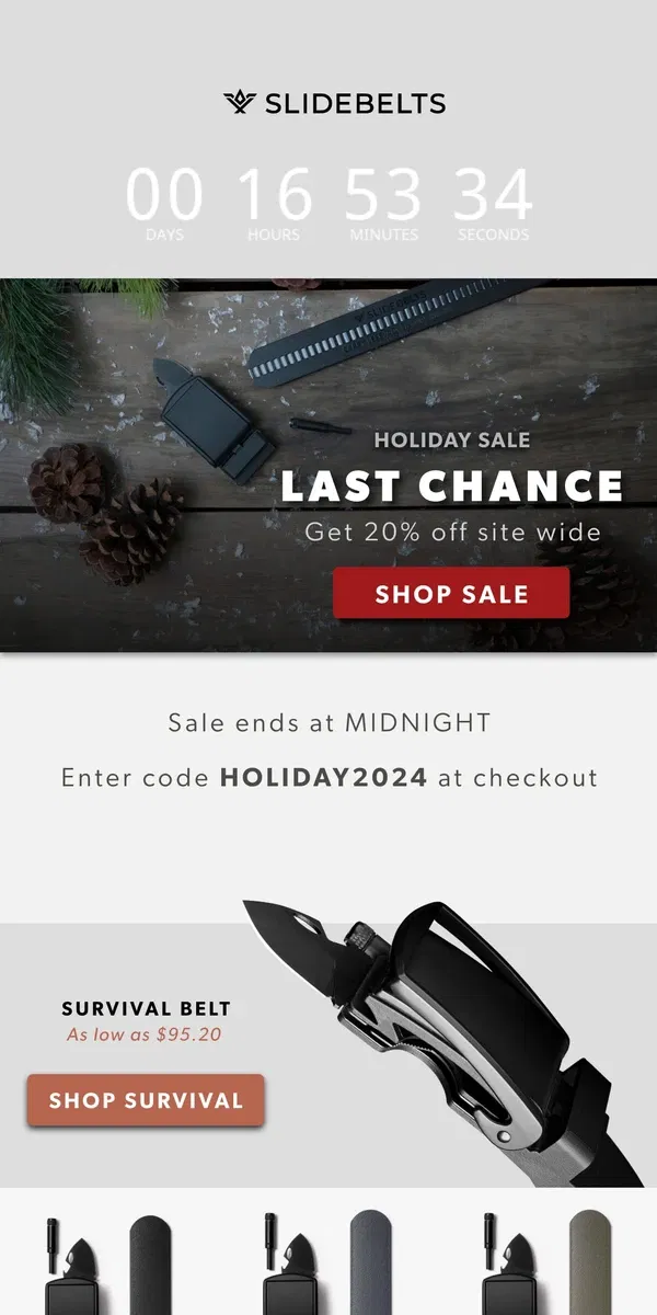 Email from SlideBelts. LAST CHANCE! Get 20% Off Sitewide – Don’t Miss Out!