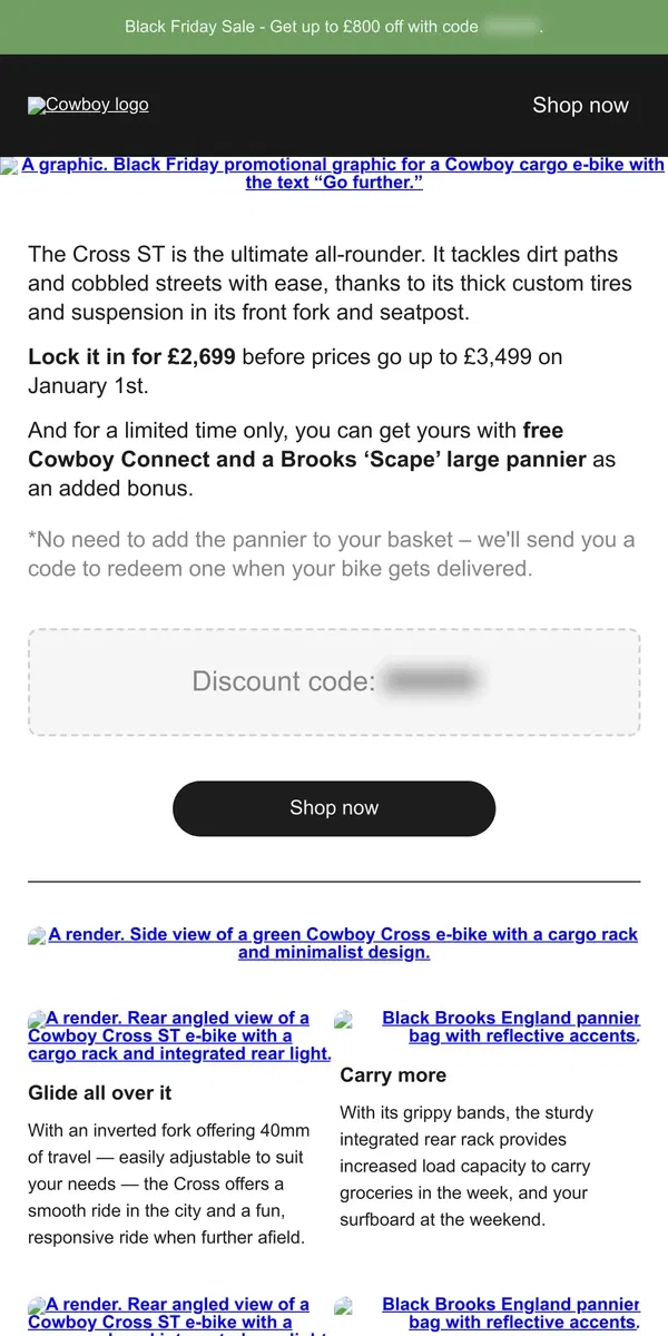 Email from Cowboy. Cross ST: Lock in the sale price