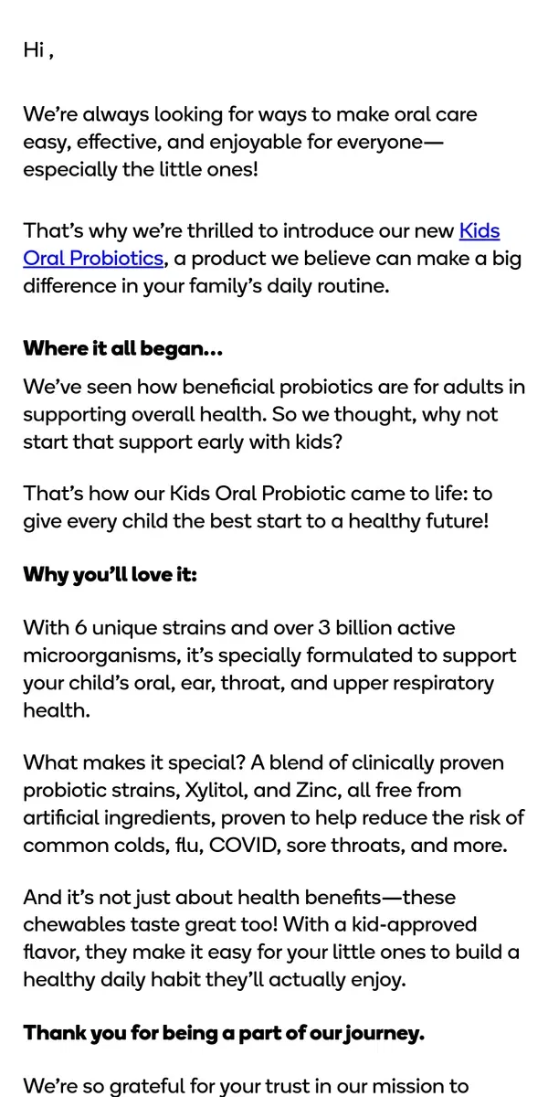 Email from BURST Oral Care. A new way to support your child’s health!