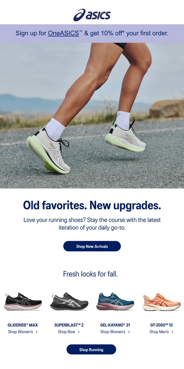 Email from ASICS. Refresh your daily trainer.