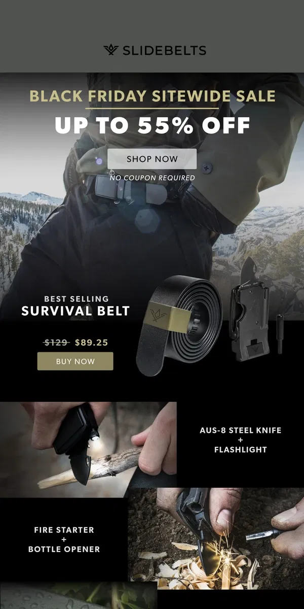 Email from SlideBelts. BLACK FRIDAY SALE 🤑 up to 55% off sitewide!!