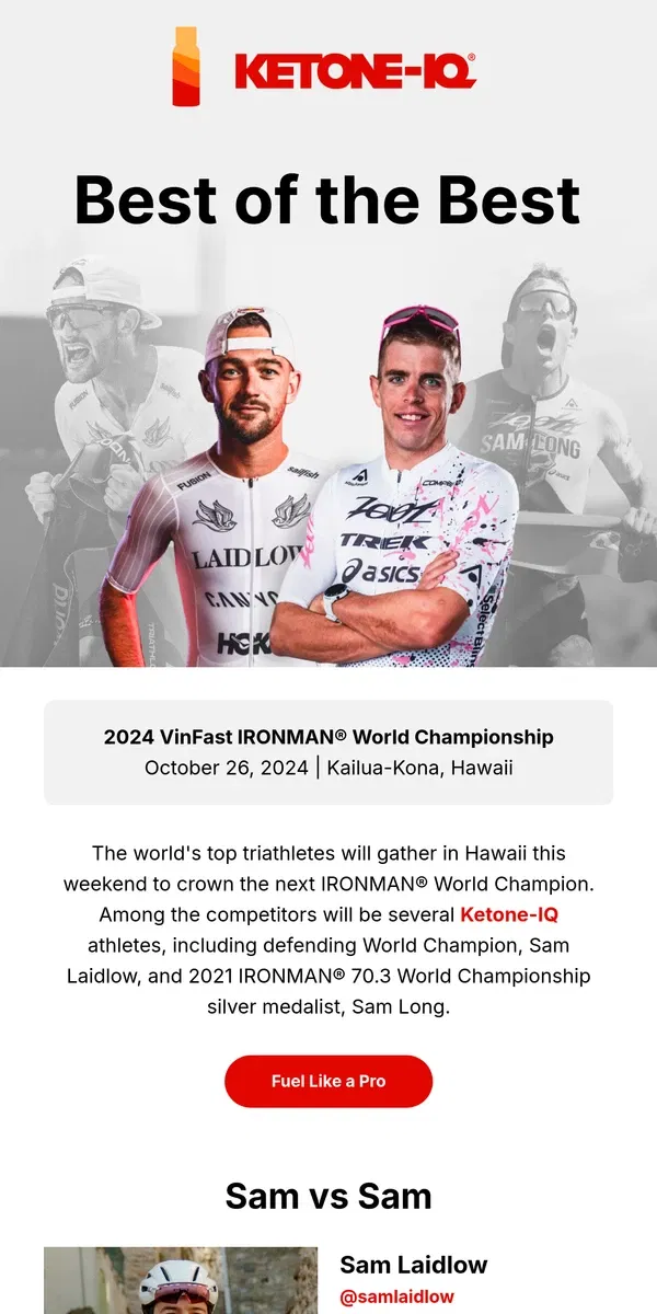 Email from Ketone-IQ. Catch Us in Kona 🌺