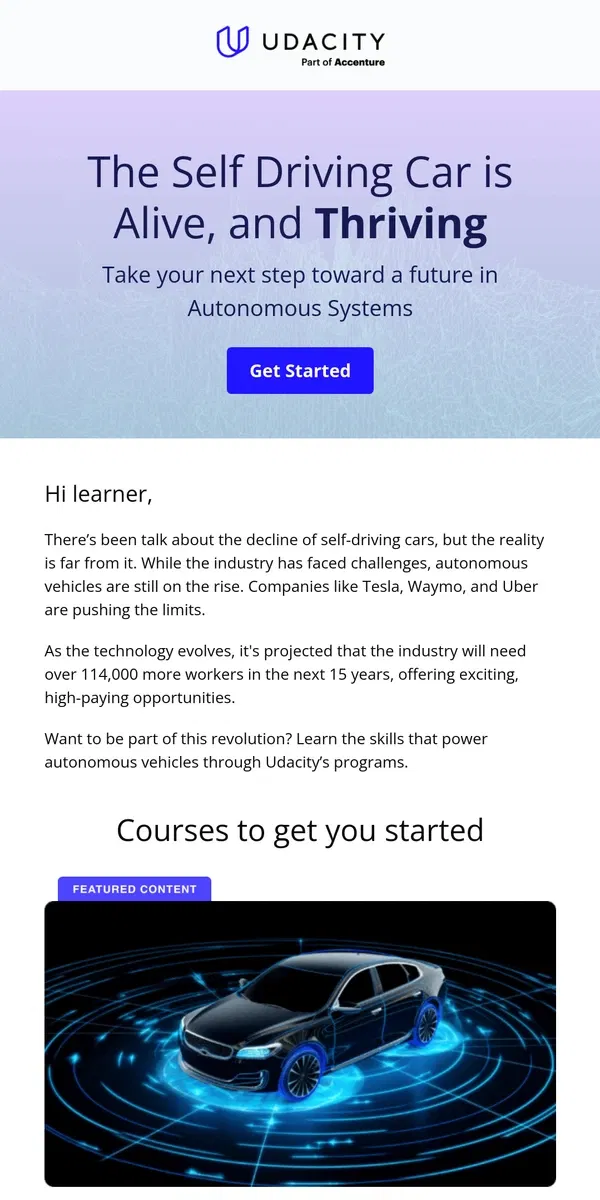 Email from Udacity. Why autonomous cars are driving the future 🚗💨