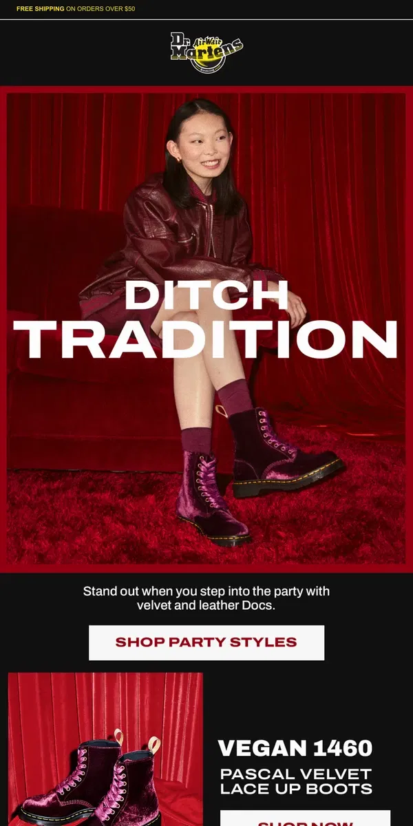 Email from Dr. Martens. Don't party without us