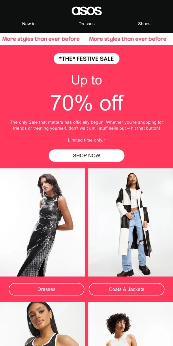 Email from ASOS. 🎄 Sale: up to 70% off 🎄