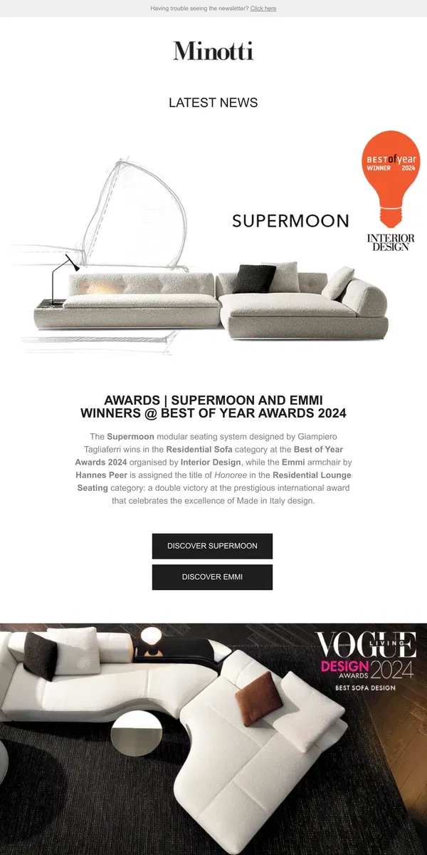 Email from MINOTTI. LATEST NEWS