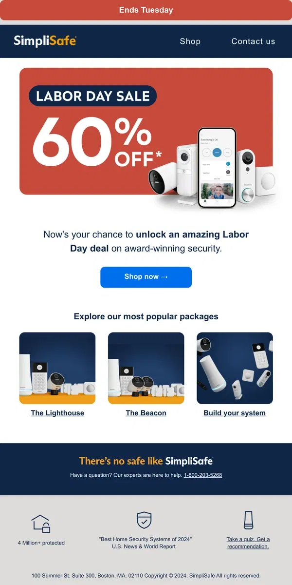 Email from SimpliSafe. Labor Day deal alert - grab yours now