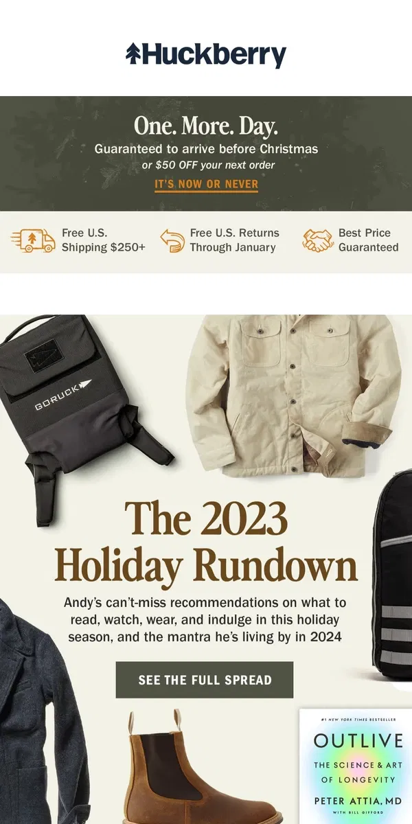 Email from Huckberry. Just Dropped: Our Co-Founder’s 2023 Holiday Rundown