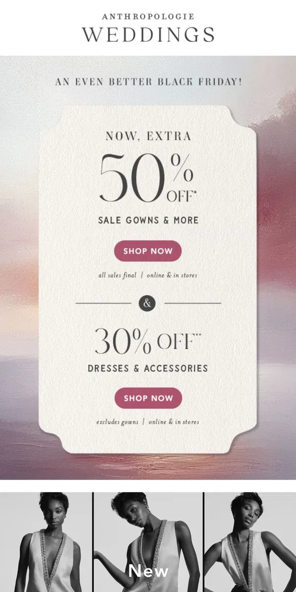 Email from Anthropologie. EXTRA. 50%. OFF. SALE!!!​