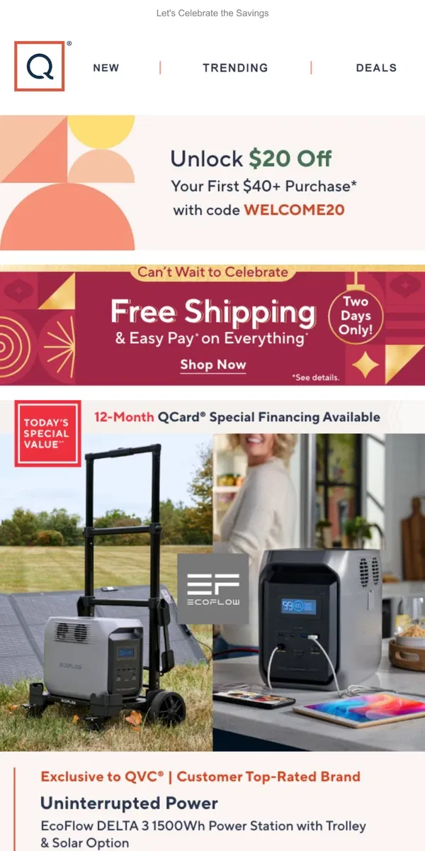 Email from QVC. Take $20 Off + One-Day Price