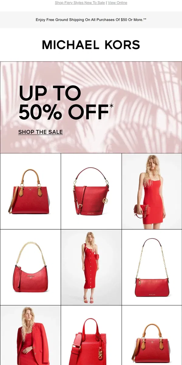 Email from Michael Kors. Red Alert: Our Hottest Hue Is Now Up To 50% Off