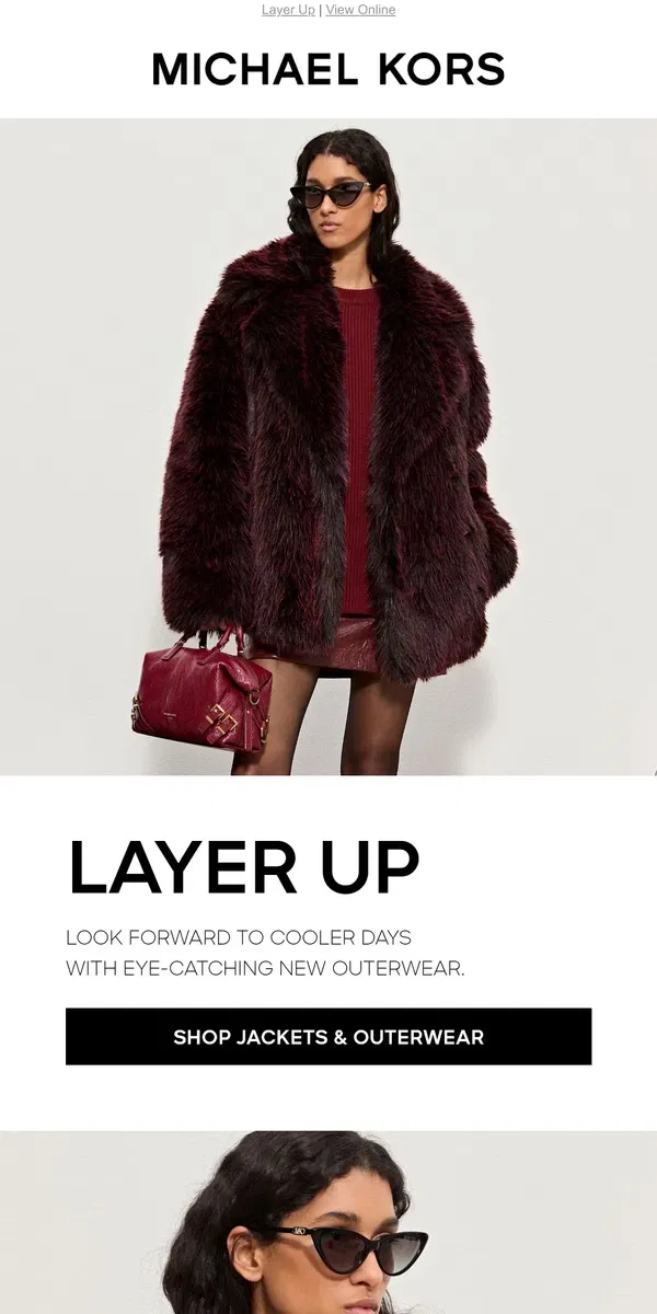 Email from Michael Kors. Cool Coats For Cooler Weather