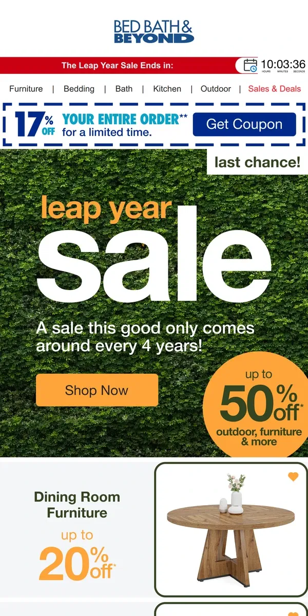 Email from Bed Bath & Beyond. LAST CHANCE for Up to 50% Off 1000s of Items!