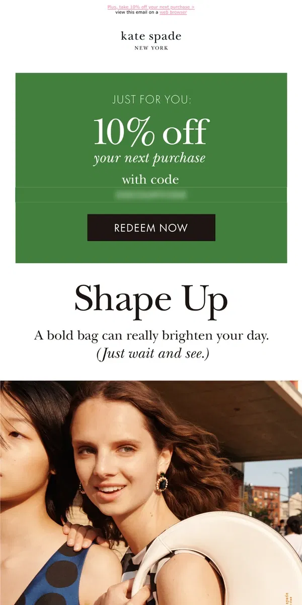 Email from Kate Spade. Signature bags that spark joy