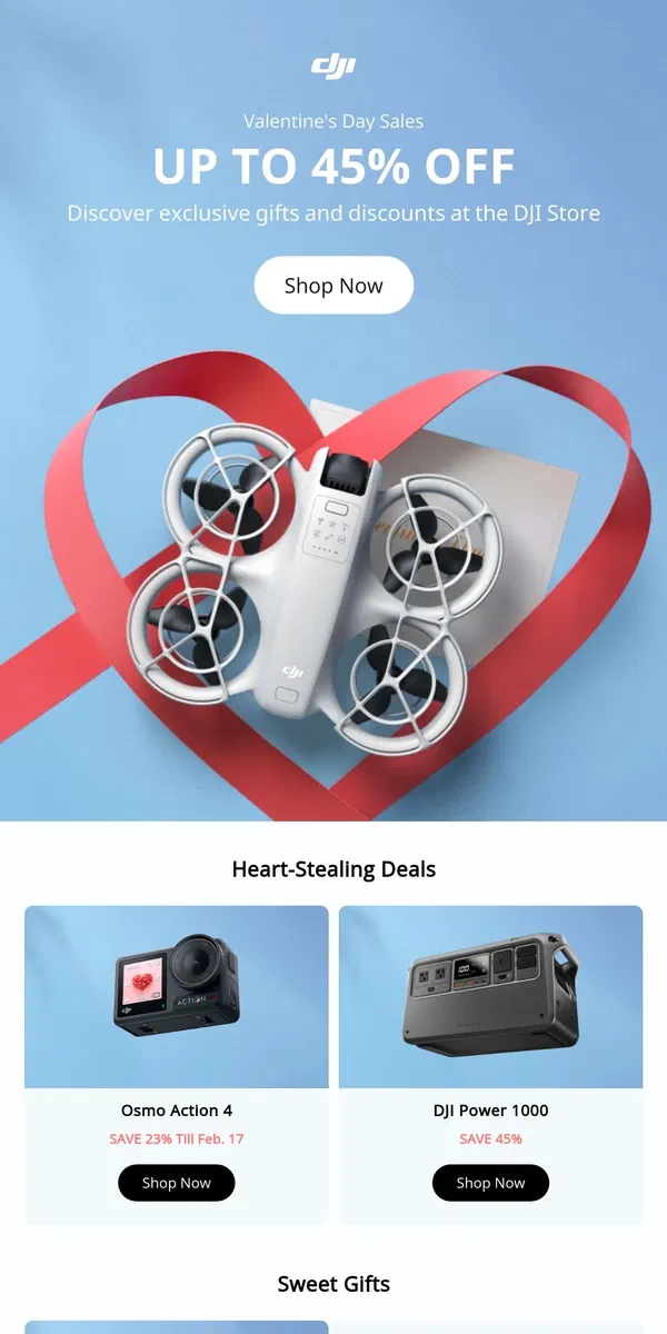 Email from DJI. Love & Savings: Get Up to 45% Off!