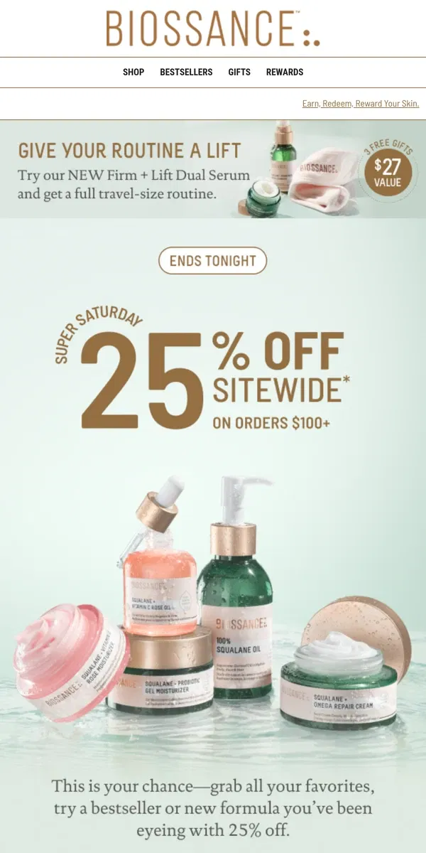 Email from Biossance. 📣THIS IS IT! 25% off ends tonight