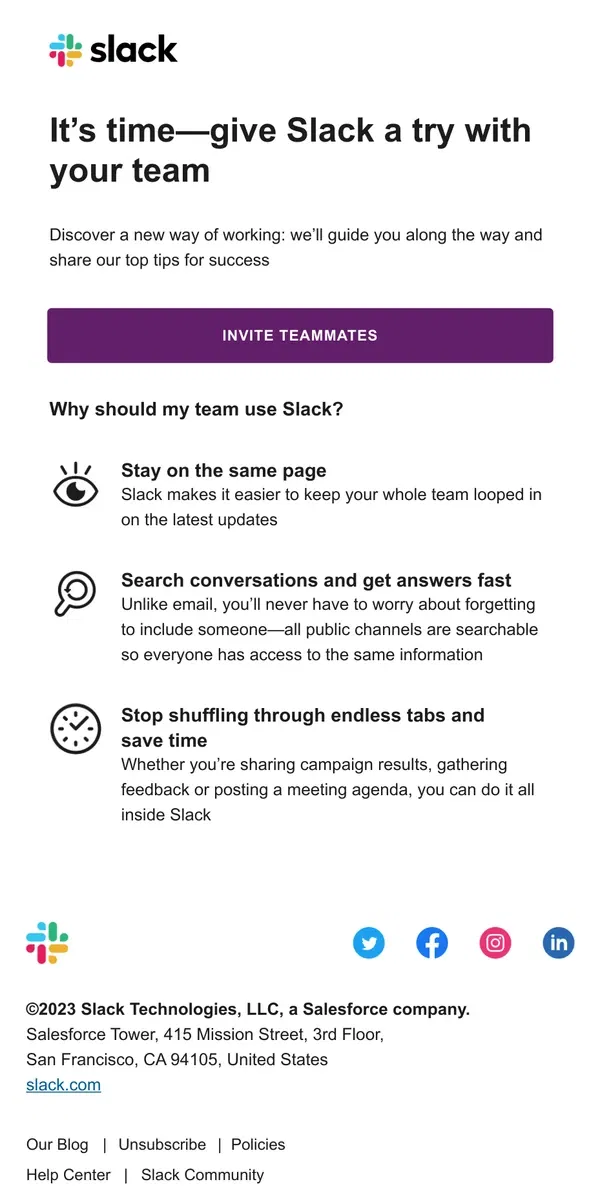 Email from Slack. Invite your team to Slack today!