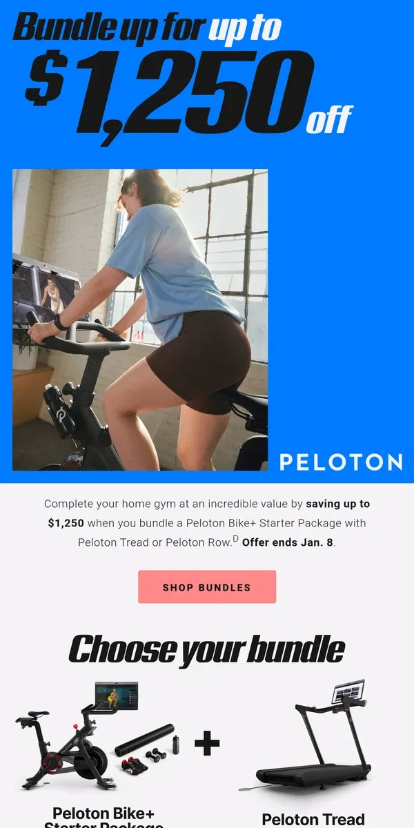 Email from Peloton. Save up to $1,250 when you bundle