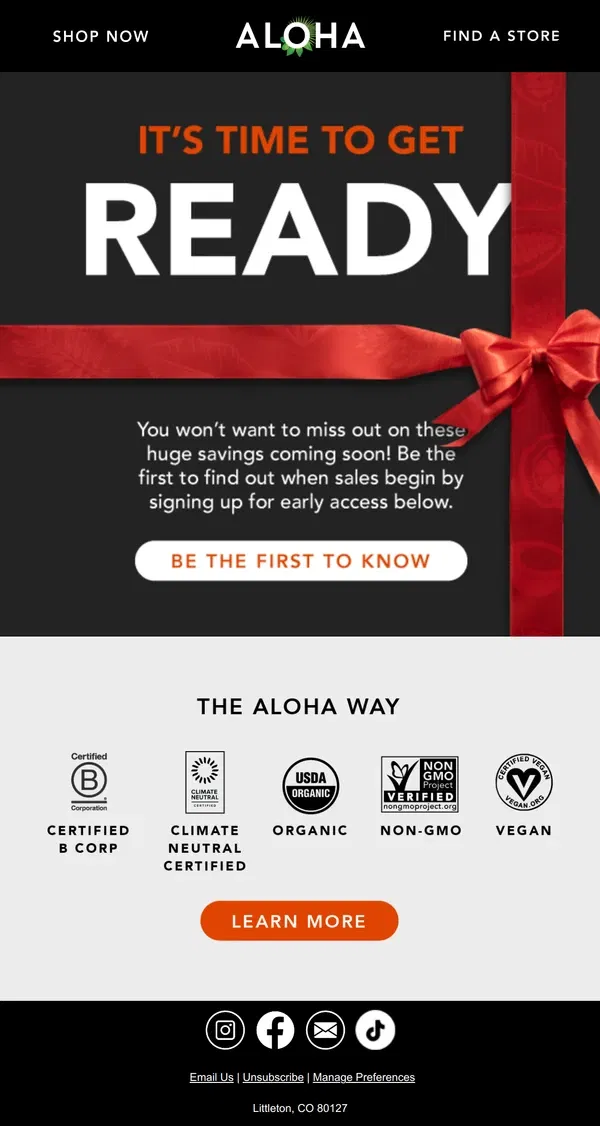 Email from ALOHA. Be The First To Get Huge Savings