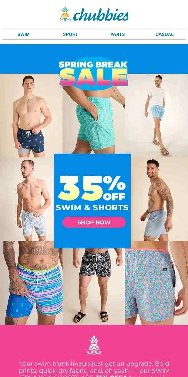 Email from Chubbies Shorts. (SPRING) BREAKING NEWS